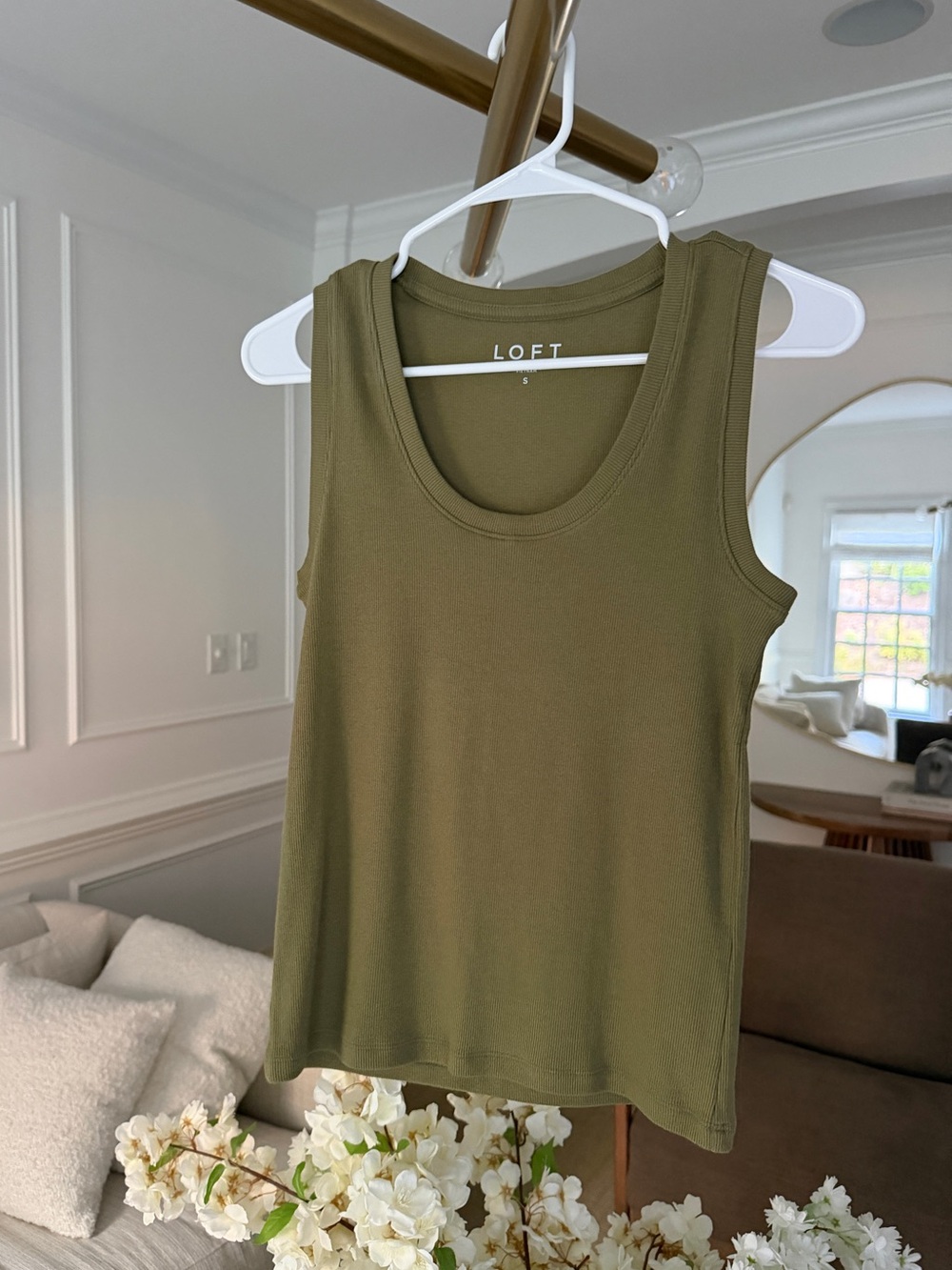 LOFT Olive Ribbed Scoop Neck Tank